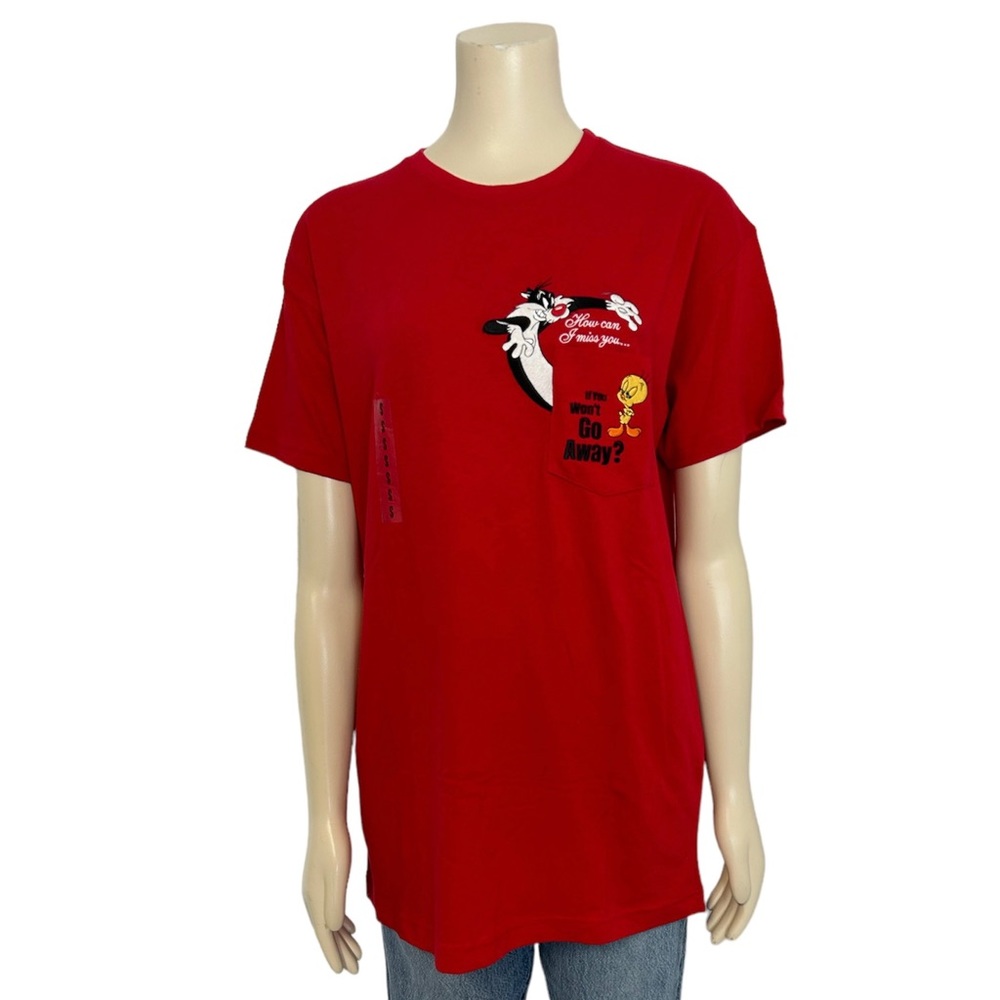Warner Bros Vintage Red T-shirt‎ Pocket Tweety Sylvester NWT Small